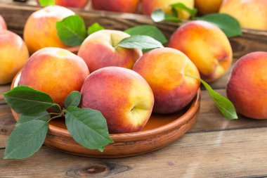 Eski bir arkaplanda olgun şeftaliler