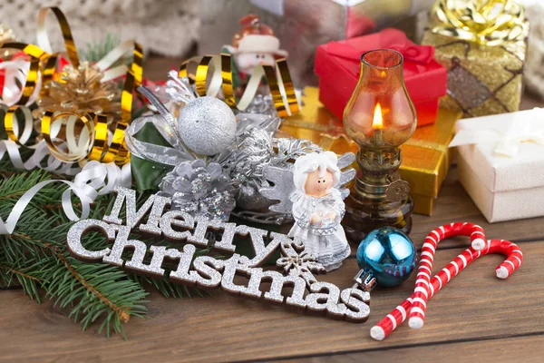 Merry Christmas Happy New Year Postcard Gifts Christmas Decorations — Stock Photo, Image