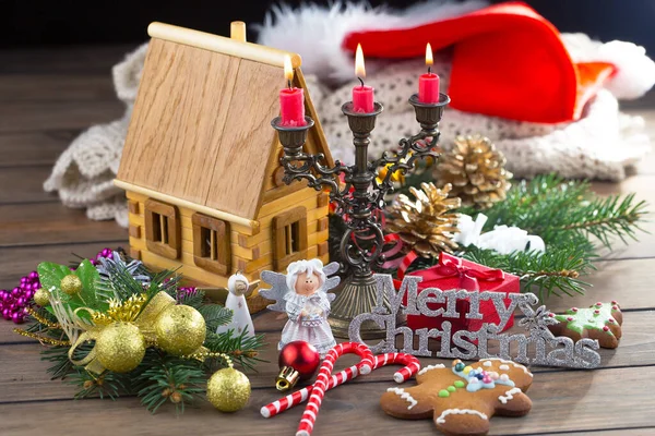 Frohe Weihnachten Und Ein Gutes Neues Jahr Postkarte Mit Geschenken — Stockfoto