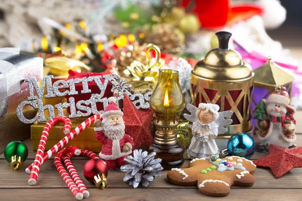 Feliz Natal Cartão Postal Com Presentes Decorações Natal — Fotografia de Stock