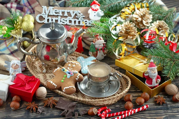 Merry Christmas Card Gifts Coffee Christmas Decorations — Stock Photo, Image