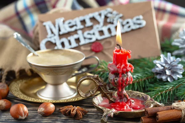 Merry Christmas Card Gifts Coffee Christmas Decorations — Stock Photo, Image