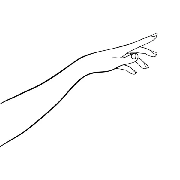 Negro y blanco Mujer de la mano que muestra con silueta de vector de dedo. Logo femenino. Línea de dibujo Puño femenino. — Vector de stock