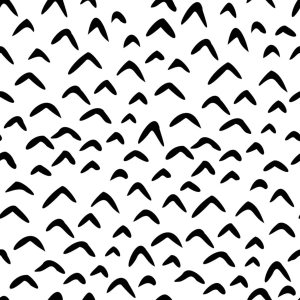 Doodles Patrón vectorial dibujado a mano. Fondo chevron abstracto minimalista blanco y negro. Fondo de pantalla divertido pájaro bohemio. — Vector de stock
