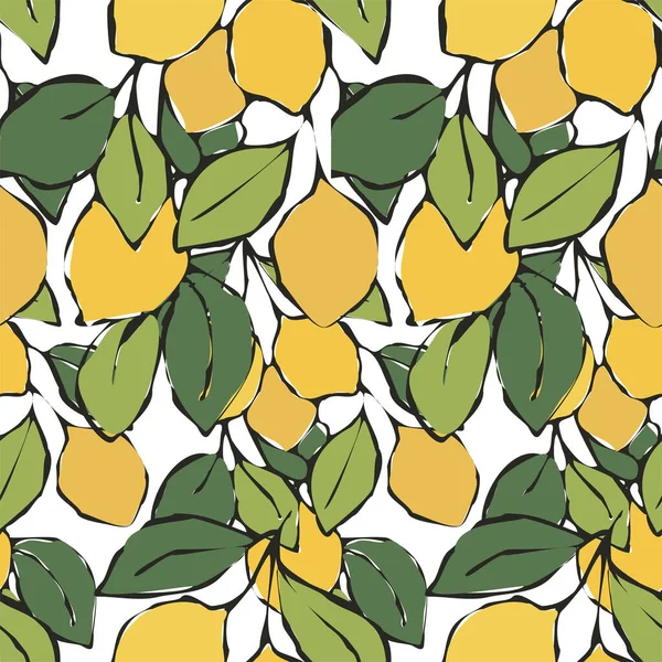 Seamless lemon pattern. Fruits background. Flowers, leaves, lemons. Fresh fruit vector illustration. — Stock Vector