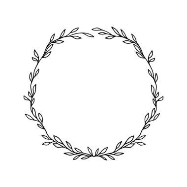 El çizimi çiçek çelengi. Mürekkep çizimi. Grafik stili güzel düğün tasarımı çerçeve elementi.