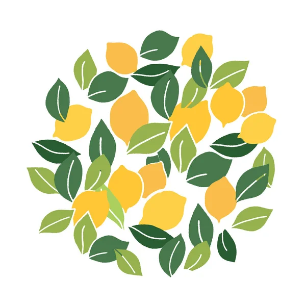 Yellow and green fruits background. Lemons ornate with leaves. Fresh fruit vector illustration. — Stock Vector
