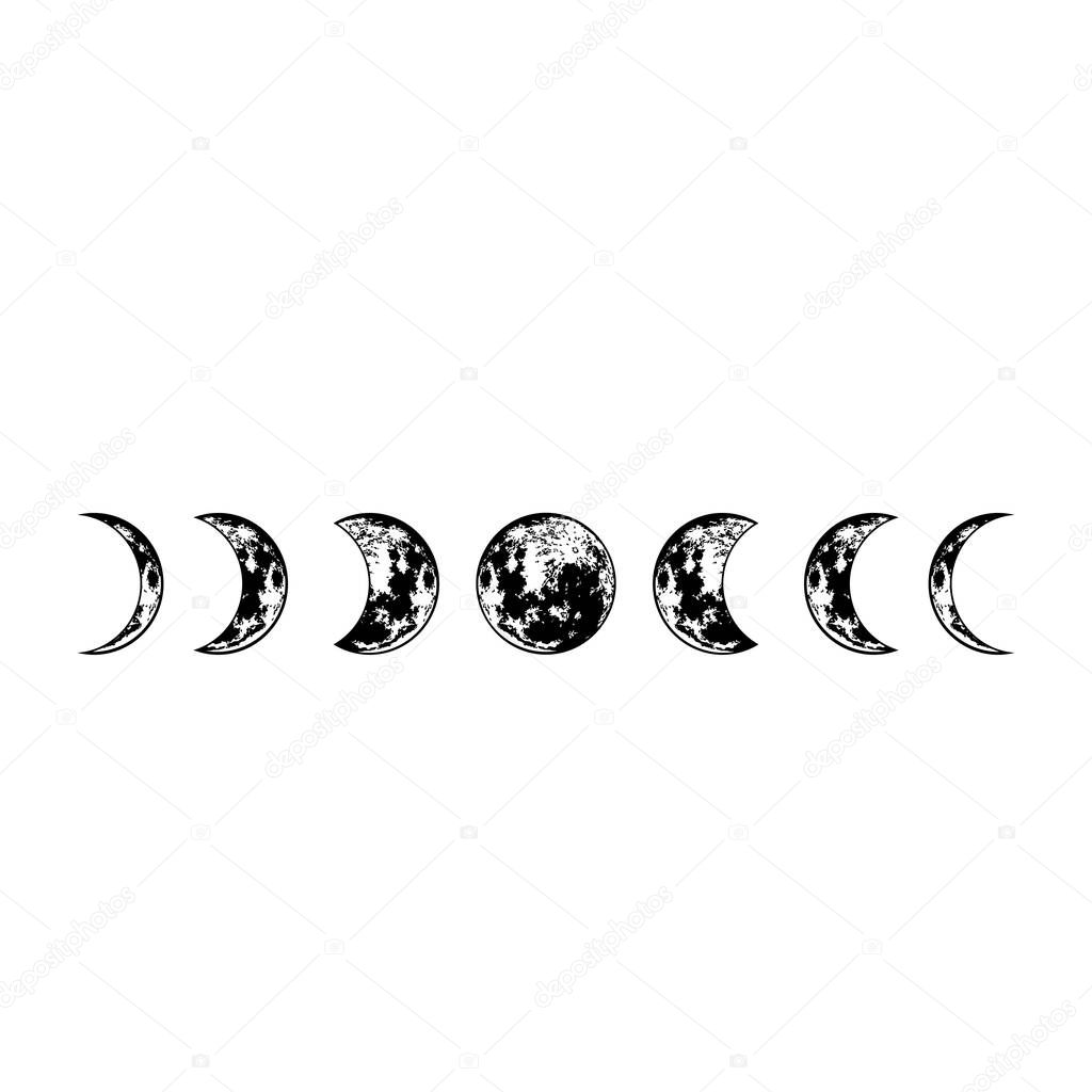 Lunar phases. Vector moon surface. Isolated cosmic silhouette. 