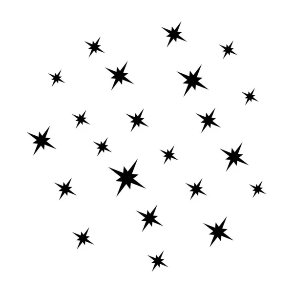 Fondo de estrellas. Chispas aisladas en blanco. Brillan estrellas vectoriales. Negro sobre blanco. — Vector de stock