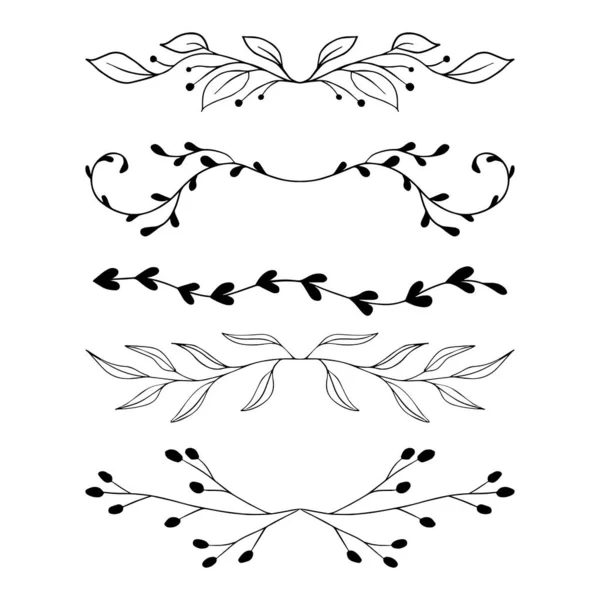 Divisor de texto floral vectorial. Frontera floral Rama y hojas borde dibujado a mano. Viñetas lindo conjunto separación. — Archivo Imágenes Vectoriales