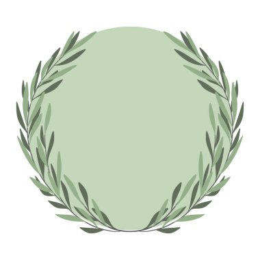 Zeytin çelengi vektörü. Yeşil el yuvarlak çerçeve çiziyor. Zeytin dalları arka plan.