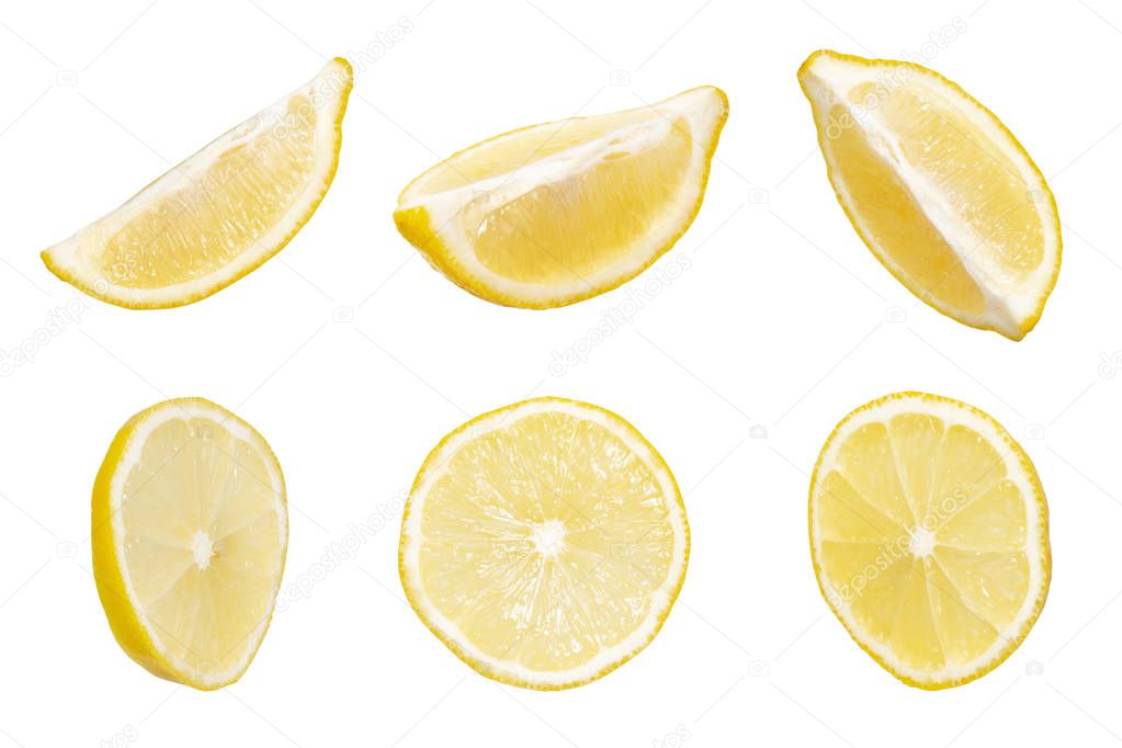 Collection of lemon slices on white background