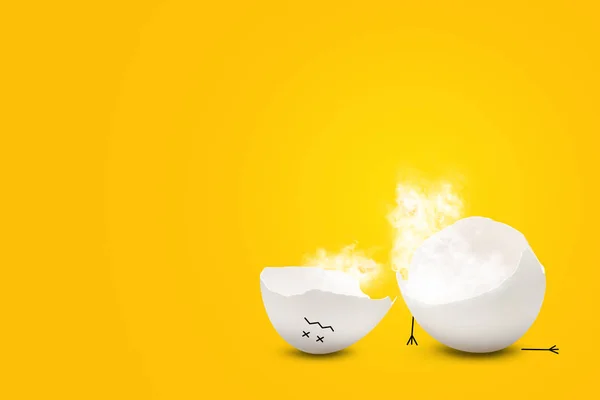Headless overworked egg character with smoke inside — Stock Photo, Image