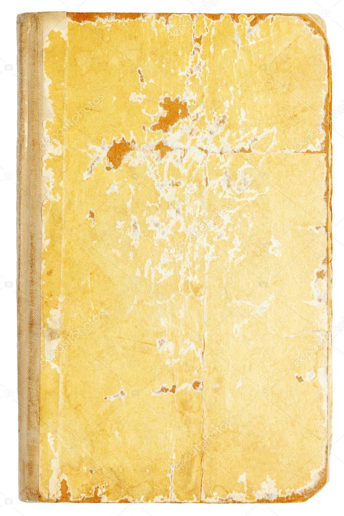 Old shabby book cover on white