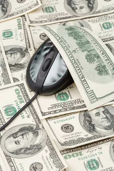 Computer mouse on dollar banknotes — Stock Photo, Image
