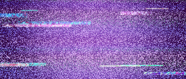 Signal interference background. TV noise, glitchy stripes, dark edges.
