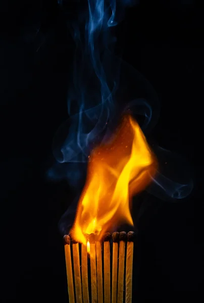 Match Matches Smoke Black Background Flame — Stock Photo, Image