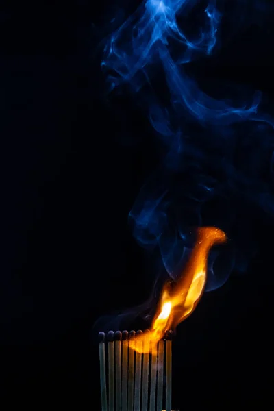 Match Matches Smoke Black Background Flame — Stock Photo, Image