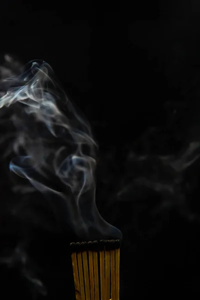 Mérkőzés Gyufa Füst Fekete Háttér Láng Tűz Stock Kép