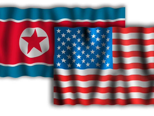 Eua Coreia Norte Acenando Bandeiras Dos Estados Unidos América Coreia — Fotografia de Stock