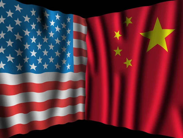 Eua China Acenando Bandeiras Perspectiva Dos Estados Unidos América China — Fotografia de Stock