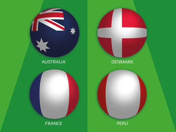 Voetbal Wereld Kampioenschap Groepen Met Australië Denemarken Frankrijk Peru Banner — Stockfoto