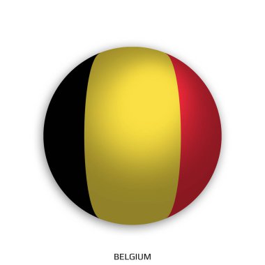 Futbol Dünya Şampiyonası futbol topu - yuvarlak yapılan Belçika bayrağı ile alt gölge ve beyaz arka plan üzerinde izole