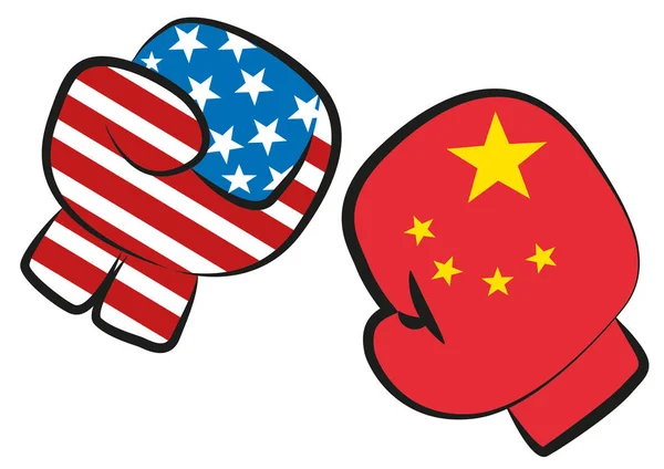 Usa Kína Kereskedelmi Háborús Konfliktus Illusztrálja Egy Meccsen Boksz Kesztyűket — Stock Fotó