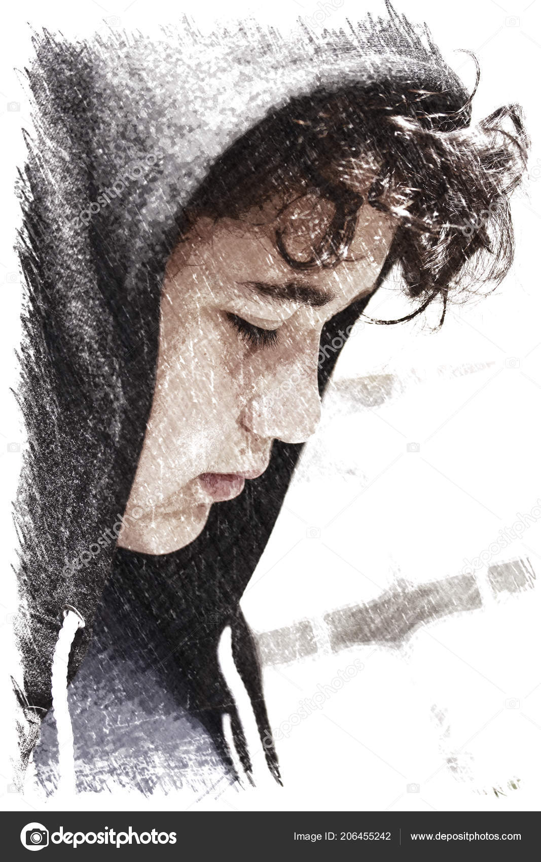 Sad Troubled Hispanic Years Old School Boy Teenager Wearing Hoodie