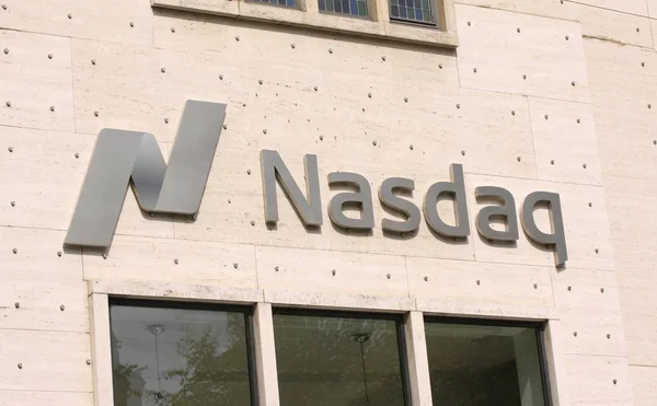 Copenhagen Denmark August 2018 Nasdaq Logotype Stock Exchange Building — Stock Photo, Image