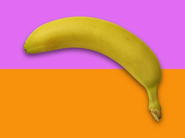Banana Close Isolado Fundo Rosa Pastel Laranja Imagem Arte Minimalista — Fotografia de Stock