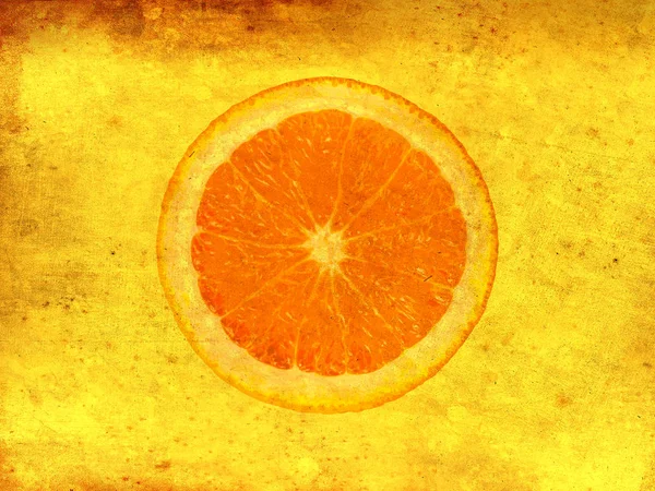 Oranje Fruit Segment Geïsoleerd Oude Vintage Papier Grunge Achtergrond Bovenaanzicht — Stockfoto