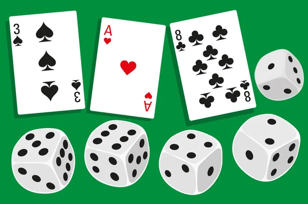 Азартні Ігри Дюймами Різні Ігрові Карти Клуби Серця Піки Задньому — стоковий вектор