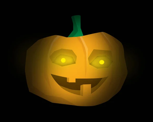 A cheerful Halloween pumpkin with scary smile and glowing yellow eyes - illustration on black background