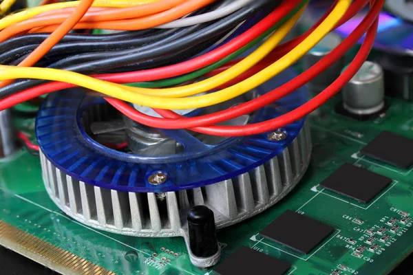 Detail Obvody Kabely Desky Uvnitř Procesoru Počítače — Stock fotografie