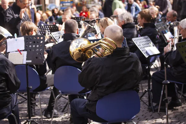 Hudebníci Mosazné Kapely Které Hrají Venku Tržišti Náměstí Kodaň Dánsko — Stock fotografie
