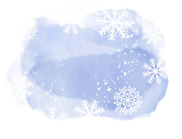 Abstract Winter Landscape Light Blue Watercolor Spots Snowflakes White Background — Stock Photo, Image