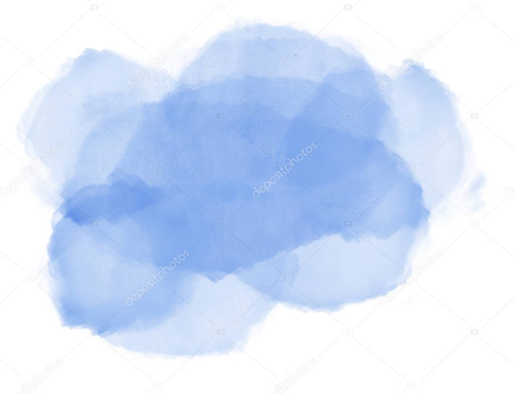 Abstract watercolor splashes in shades of blue on white background. 
