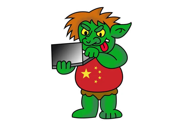 China Internet Troll Engraçado Desenho Animado Ilustração Hacker Computador Chinês — Fotografia de Stock