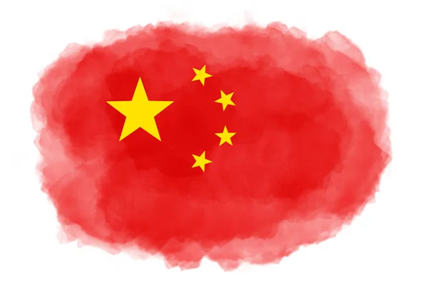 Esguicho Aquarela Vermelha Com Estrelas Amarelas Bandeira China Isolado Fundo — Fotografia de Stock