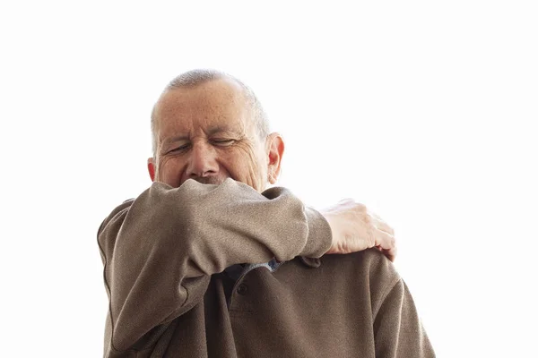 Prevenire Diffusione Covid Coronavirus Tosse Starnuto Nella Manica Del Gomito — Foto Stock