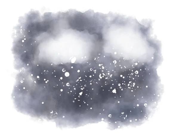 Aquarel Geschilderd Abstract Donker Winterlandschap Met Sneeuwvlokken Witte Wolken Sneeuwkristallen — Stockfoto
