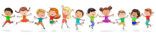 Strahlend Viele Süße Glückliche Kinder Springen — Stockvektor