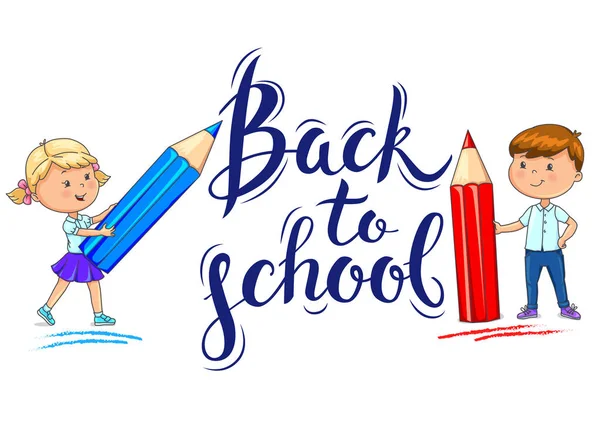 Bright Back School Inscription Kids Pencil — Stock Vector