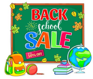 Geri için okul satış illüstrasyon okul yönetimi ile parlak