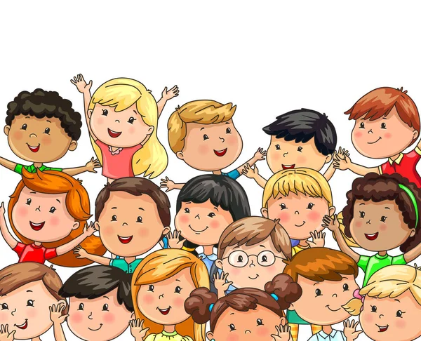 Gran Compañía Alegre Niños Diferentes Nacionalidades — Vector de stock