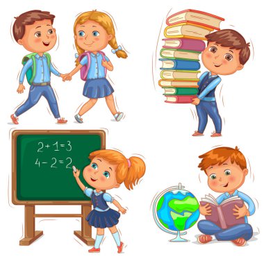 Şirin okula parlak arka set çocuklar