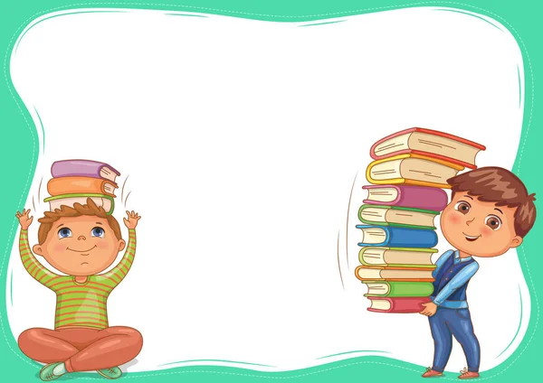 Şirin Çocuklarla Parlak Kitap Boş Başlık Sayfası — Stok Vektör