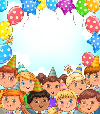 Brigyt boş Tatil afiş balonlar ve komik çocuklar ile