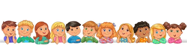 Niños Lindos Brillantes Feliz Banner Blanco — Vector de stock